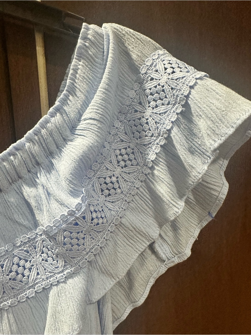 Light Blue Ruffled Off-Shoulder Blouse - Picture 4 of 5